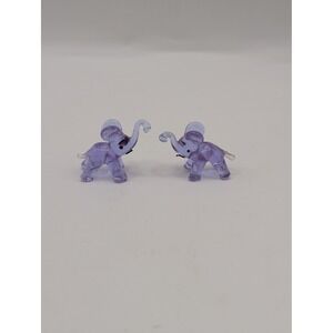 Vintage Miniature Hand Blown Glass Elephant Figurines Lavender Purple Set of 2